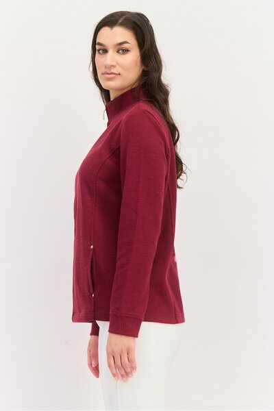 Karen Scott Women Sportswear Fit Long Sleeve Outdoor Jacket, Maroon