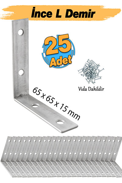 Badem10 (25 ADET) Metal Köşebent 65x65x15 mm İnce L Demiri Gönye Mobilya Duva...