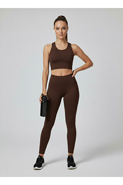 Sortie Collection Colanți de scafandru maro cu detaliu din plasă cusută Karyoka pentru femei set