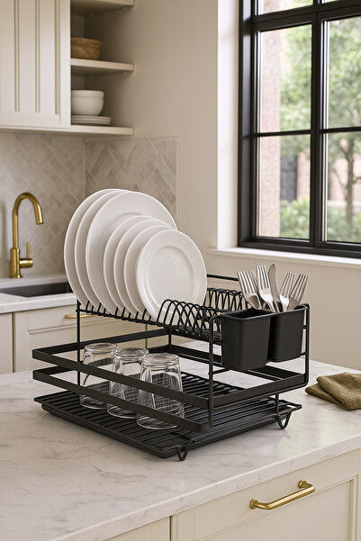 Magic Objects Tepsili Kaşıklıklı İki Katlı Tezgah Üstü Tabaklık, Paslanmaz Me...