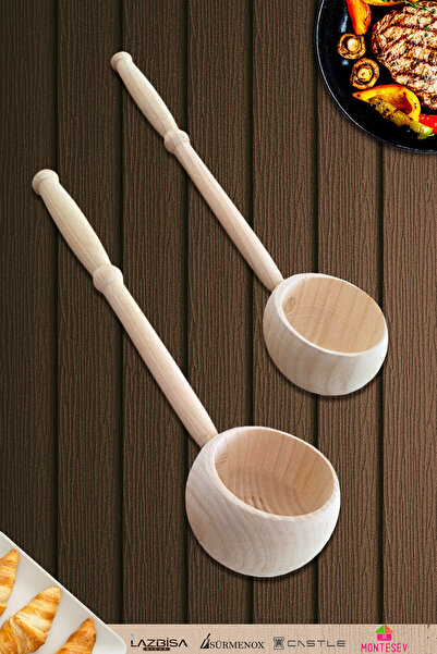 MONTESEV Doğal Dişbudak Ağacı Ahşap Tahta Kepçe Seti Çorba Kepçesi 2 li Set