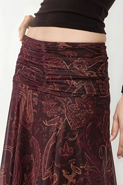 Hiccup Ruched Detail Patterned Midi Skirt