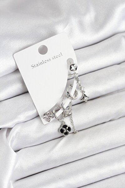 STİLLOVE Brass Silver Color Women's Set Earrings