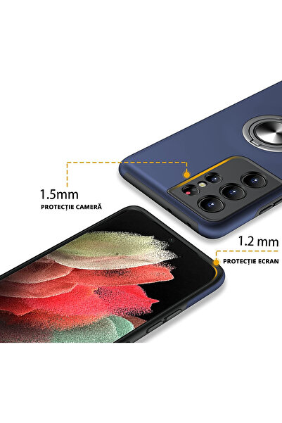 MobileSmart Case for Samsung Galaxy S21 ULTRA, Military Protection, 360° Kickstand Metal Ring, Shockproof, Blue