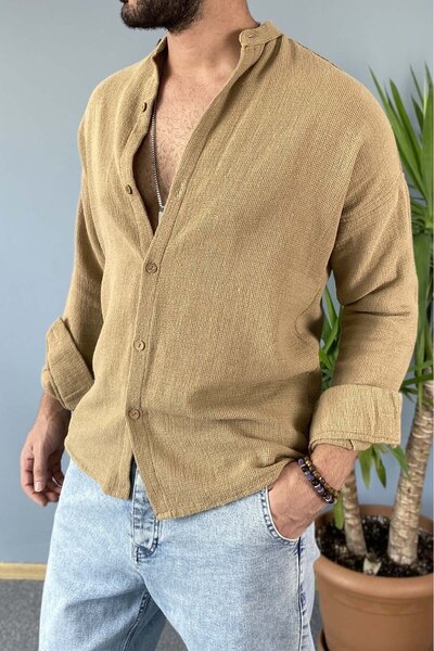 Alışveriş Sokağı Slim Fit Judge Collar Slim Fit Mink Color Shirt