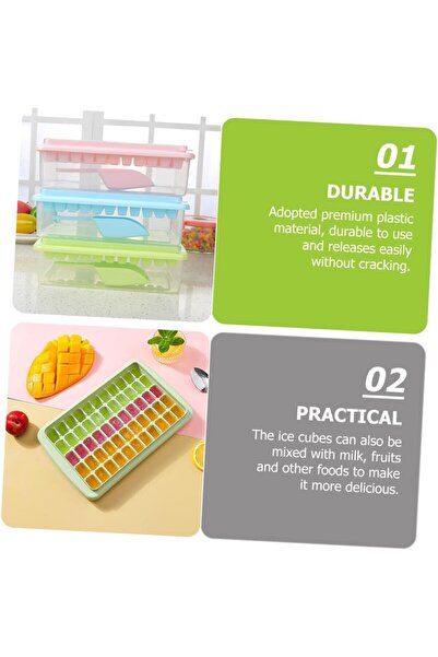 fulina Tray with Lid and Box with 55 Compartment Mini Flexible Ice Cube Mold with Container, Scoop (Green)