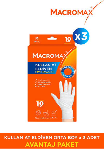 MACROMAX Disposable Latex Gloves m - Powdered X3