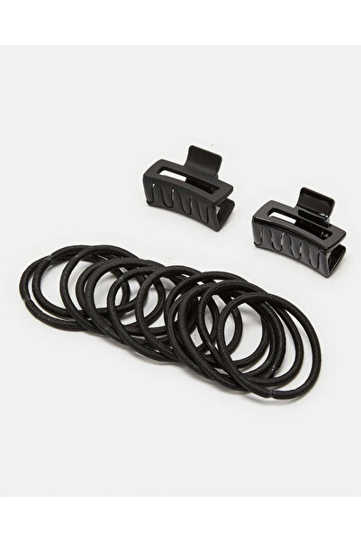 REDTAG مجموعة مشبك شعر أسود وربطة شعر مرنة للنساء (عبوة من 14 قطعة)