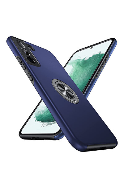 MobileSmart Case for Samsung Galaxy S22, Military Protection, 360° Kickstand Metal Ring, Shockproof, Blue