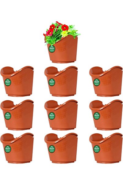 TrustBasket Vertical Wall-Hanging Plastic Planter Bags, Brown, Set of 10 (XL)