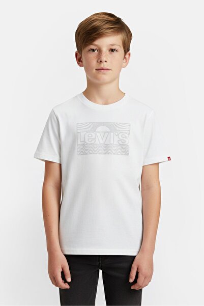 Levi's Kids Boy Crew Neck Short Sleeve Brand Logo T-shirt, White
