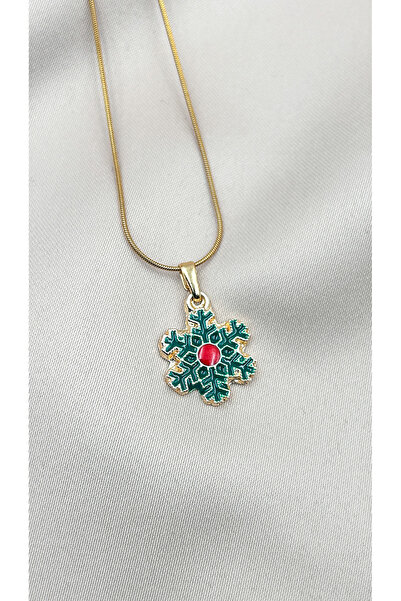 FIORA AKSESUAR قلادة من الفولاذ بلون ذهبي لا يفقد بريقه بتصميم ندفة الثلج للع...