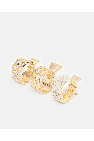 REDTAG Women Gold Embellished Hair Clip Set (3 Piece)