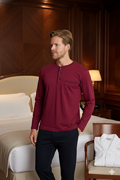 KLY 100% Cotton New Season Midi Collar Men's Stylish Design Pajama Set