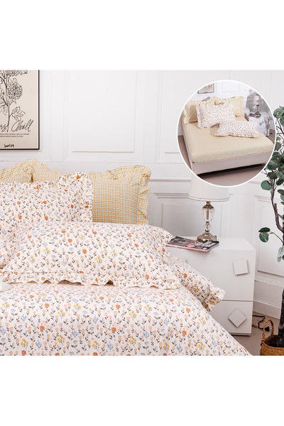 CHIRASO Ruffled Bedding Set, ELASTIC Sheet 180x200cm, Duvet Cover 200x230, 2 Pillowcases 52x75