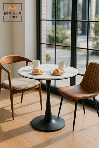 MARIA HOMES Round Black Dining Table – Modern Café, Restaurant, Office & Home Metal Furniture 70×70