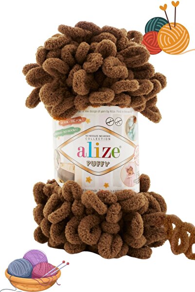 Alize (1 Adet ) Puffy 321 El Örgü Ipliği - Kahve Moka- 100 Gr. 9 Mt. Parmak Ö...