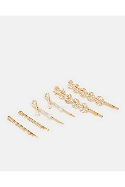 REDTAG Women Gold Embellished Hair Clip Set (6 Piece)