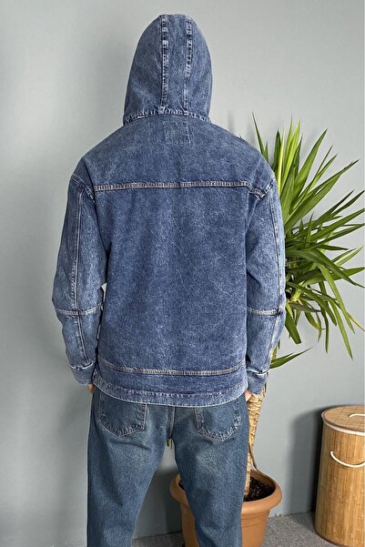 Alışveriş Sokağı Hooded Cargo Pocket Piece Gray Denim Jacket