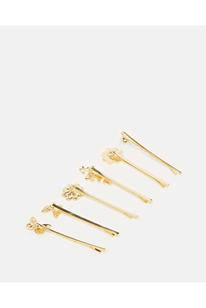 REDTAG Girls Gold Hair Clip Set (Pack of 6)