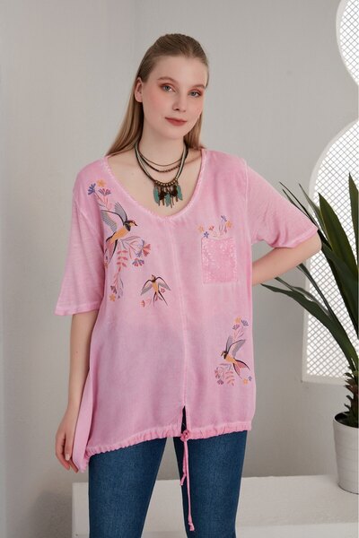 Alışveriş Sokağı Țesătură din viscoză Bird Flower cu imprimeu Bluză de vară r...