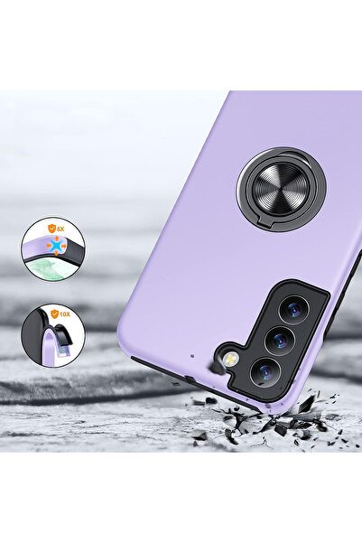 MobileSmart Case for Samsung Galaxy S22, Military Protection, 360° Kickstand Metal Ring, Shockproof, Purple