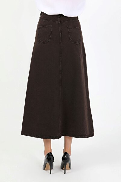 VELLICHOR High Waist A-Line Denim Skirt Brown