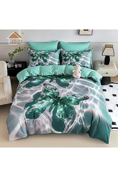 JOJO HOME 5D bedding set, 6 pieces, with elastic, Digital print, with elastic, 180x200cm, Green butterfly