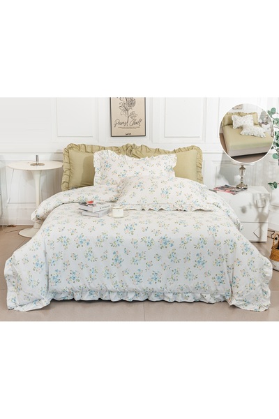 CHIRASO Ruffled Bedding Set, ELASTIC Sheet 180x200cm, Duvet Cover 200x230, 2 Pillowcases 52x75