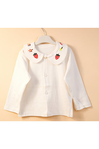 OEM White girls' blouse with embroidered strawberry collar - elegant soft cotton blouse