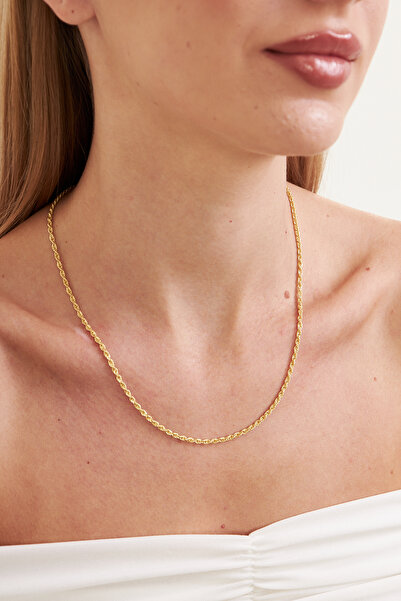 Ventino Silver 18K Altın Kaplama 2,5mm Halat 925 Ayar Gümüş Kadın Zincir Kolye VKK-4502 - Ventino