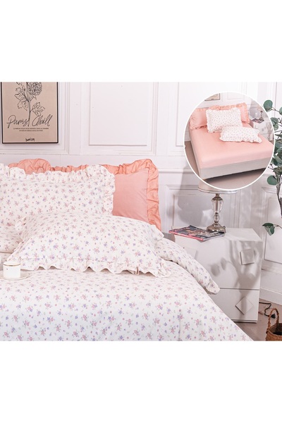 CHIRASO Ruffled Bedding Set, ELASTIC Sheet 180x200cm, Duvet Cover 200x230, 2 Pillowcases 52x75