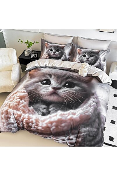 JOJO HOME 5D bedding set, 6 pieces, with elastic, Digital print, with elastic, 180x200cm, Cute cat