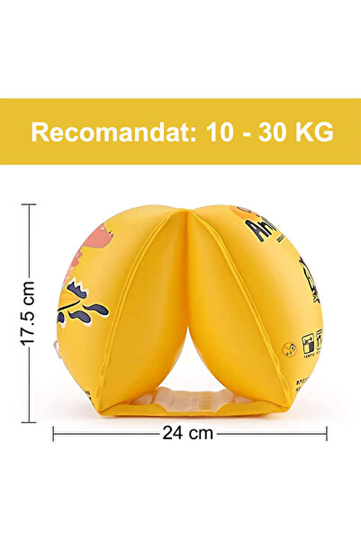 bebeLOGIC Aripioare inot copii, gonflabile, compartiment de aer dublu, 10 - 30 kg, Dinozaur Roz, bebeLOGIC ™