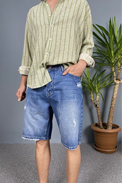 Alışveriş Sokağı Ripped Detailed Denim Shorts
