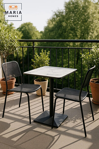 MARIA HOMES White Marble Square Dining Table – Modern Café, Restaurant, Office & Home Furniture Use 60×60 cm