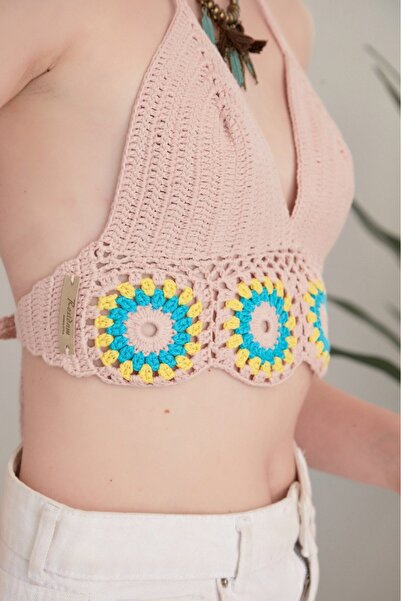 Alışveriş Sokağı Плетений бохо-бюстьє з зав'язкою на талії, пудровий колір