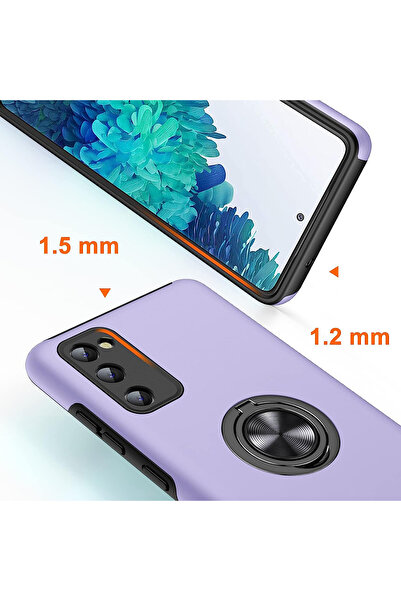 MobileSmart Case for Samsung Galaxy S20 FE, Military Protection, 360° Metal Ring Kickstand, Shockproof, Purple