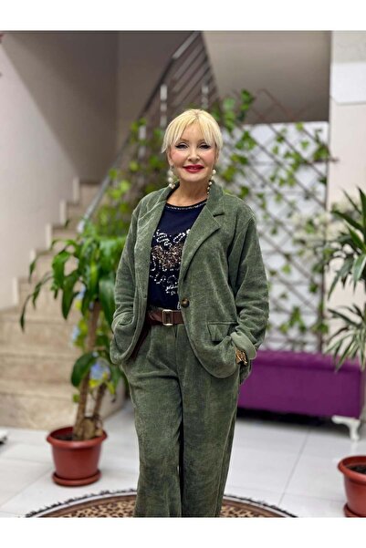 Punta Otantik Yg683089 Single Button Italian Jacket Pants Velvet Suit Khaki