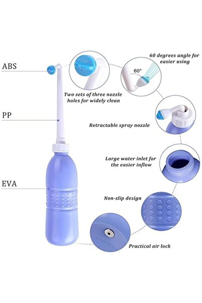 Casa care Large Travel Portable Bidet Bottle with Extended Nozzle, 650 ml Capacity, Blue/White