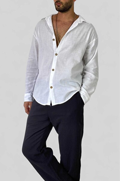 Alışveriş Sokağı Uzunkol White Men's Cotton Shirt