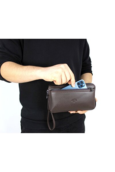 deri,se club Men's Brown Handbag Portfolio Bag with Wristlet Belt Hand Bag