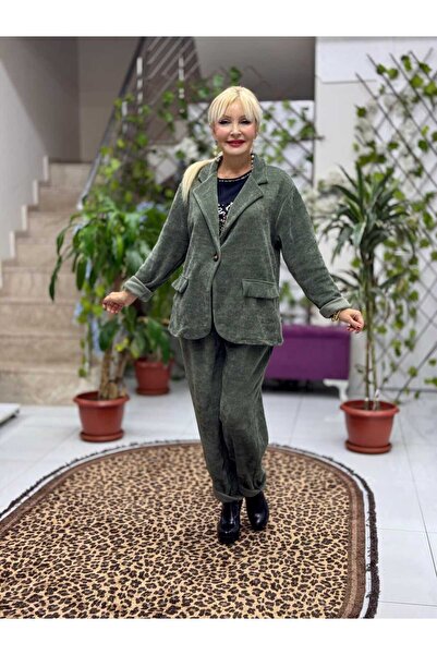 Punta Otantik Yg683089 Single Button Italian Jacket Pants Velvet Suit Khaki