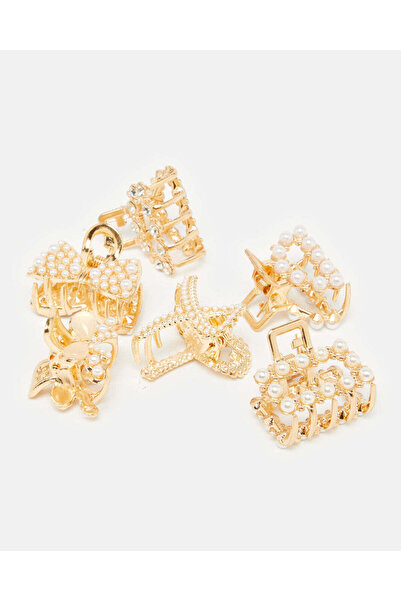 REDTAG Women Gold Embellished Hair Clip Set (6 Piece)