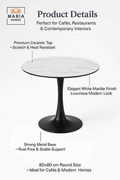 MARIA HOMES Round Black Dining Table – Modern Café, Restaurant, Office & Home Metal Furniture 70×70