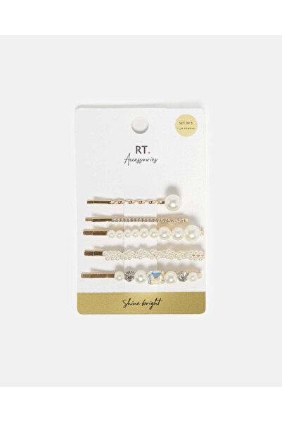 REDTAG Women Gold Embellished Hair Clip Set (5 Piece)