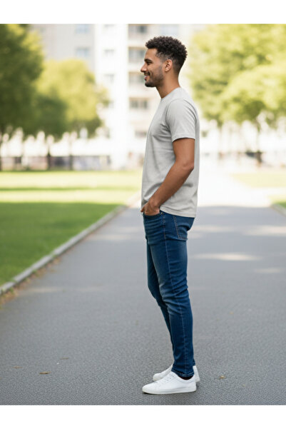 YAASE Ανδρικό μπλουζάκι με λαιμόκοψη χωρίς στάμπα