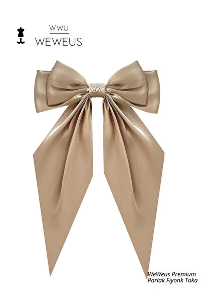Weweus Cataramă lungă de lux pentru femei, bej închis, cu panglică lucioasă
