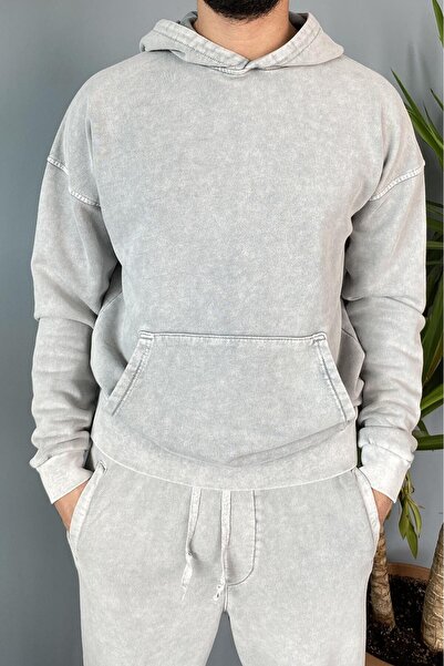 Alışveriş Sokağı Hooded Anthracite Double Tracksuit with Kangaroo Pocket