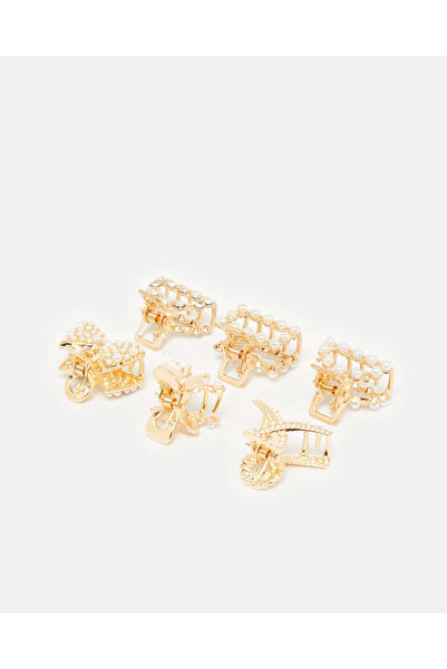 REDTAG Women Gold Embellished Hair Clip Set (6 Piece)
